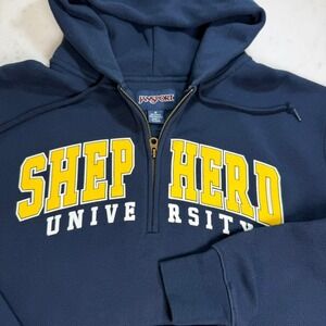 Jansport Shepherd University Quarter Zip Hoodie Mens Medium Navy Blue Sweatshirt